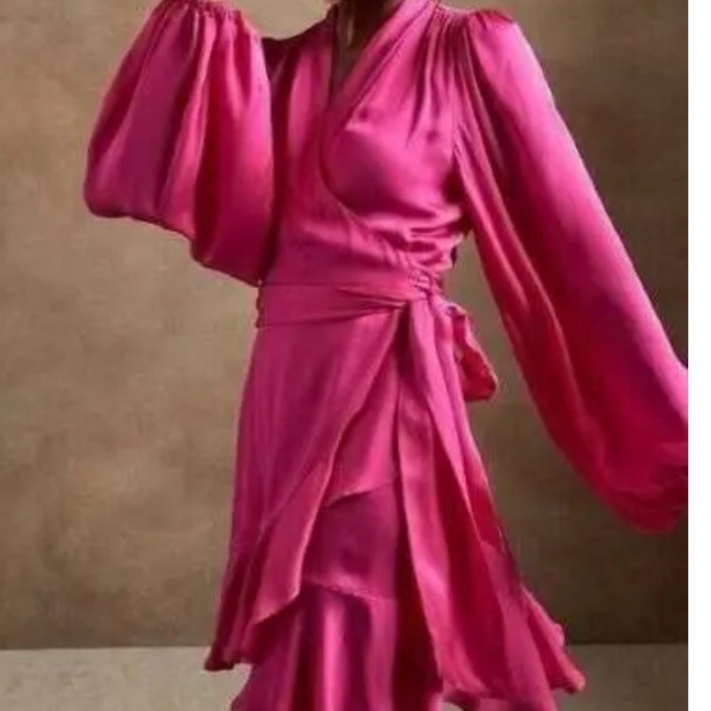 Pink satin wrap dress